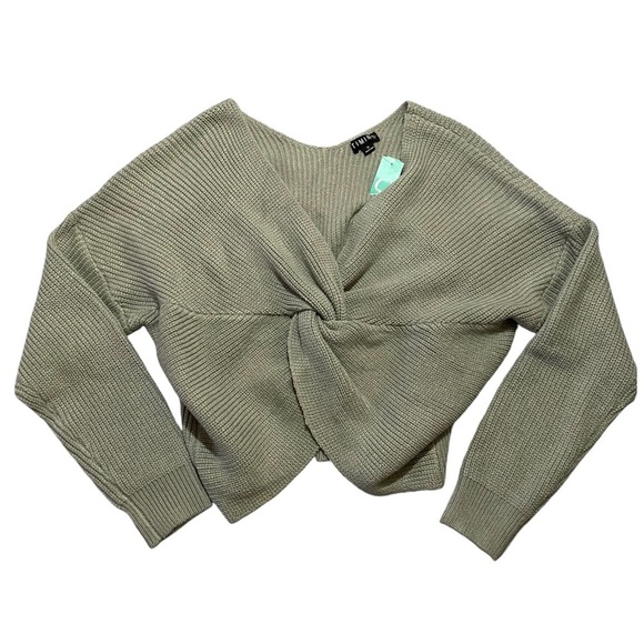 TIMING Twist Knot Front Cropped Ribbed Chunky Knit Sweater M Balletcore Coquette - Picture 1 of 7